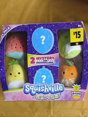 Squishmallows Fruit Squad Plush Set - Yellow, Orange, Green, Pink, Blue, Purple